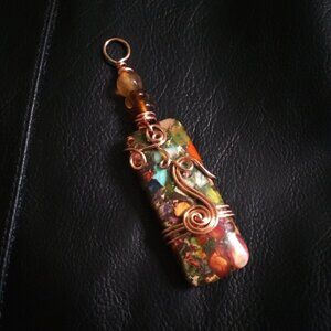 Gorgeous & Unique Fall Colors! Woodsy Sea Sediment Jasper + Agate Pendant